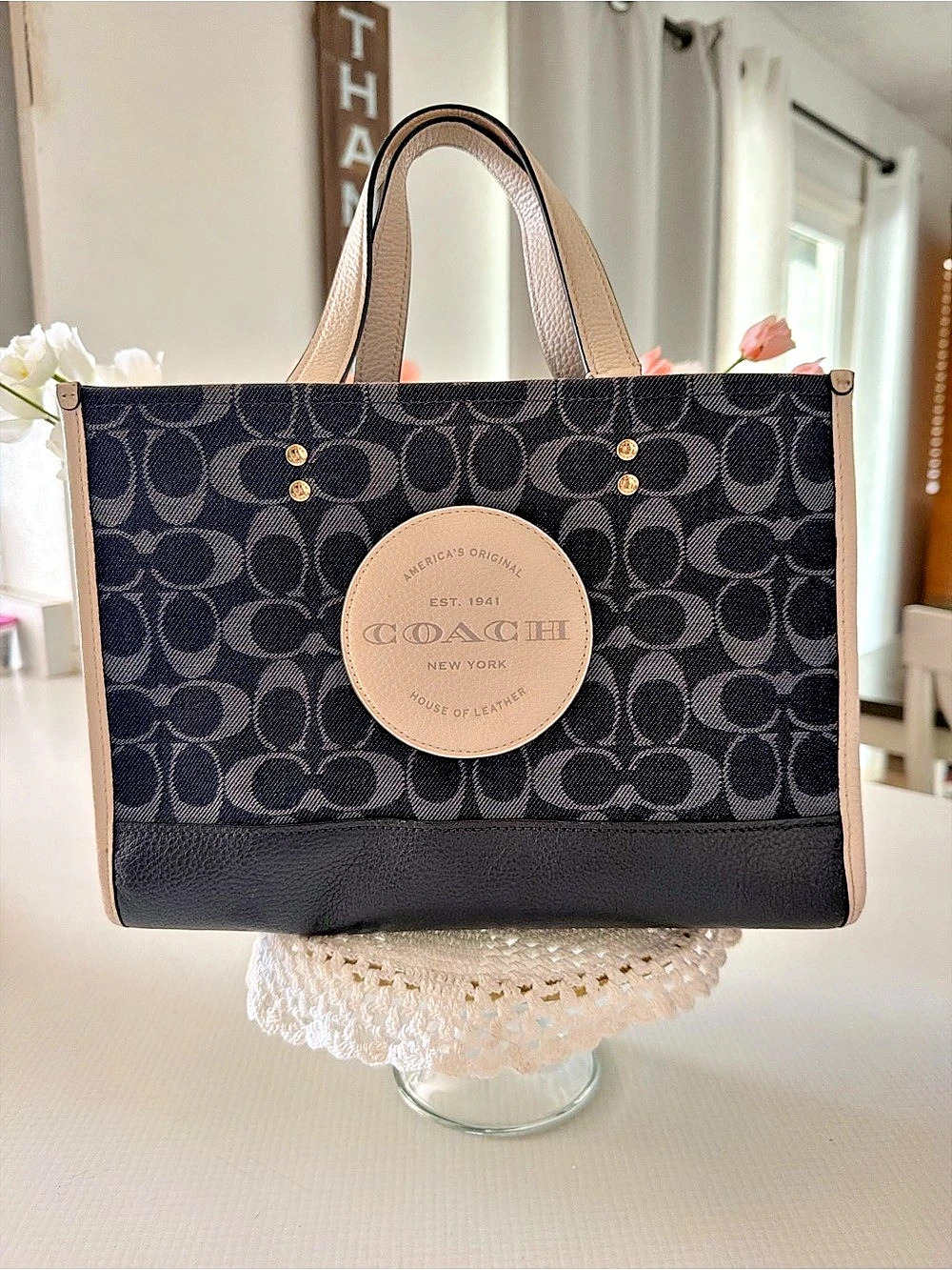 Coach Field Tote 22 in Signature Jacquard with Stripe and Coach Patch Signature